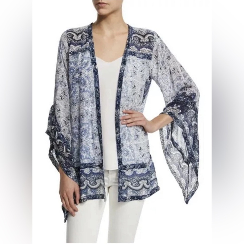 Calypso St Barth AMANTHA Blue Paisley Print Beaded Kimono Jacket Cover Up NWT M